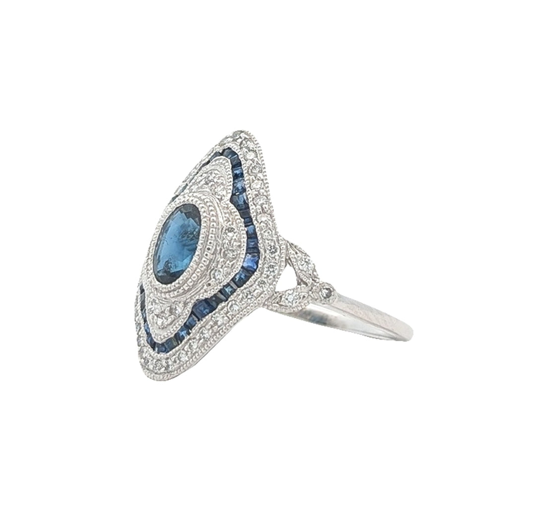 Platinum Natural Blue Sapphire and 0.30ctw Diamond Estate Ring