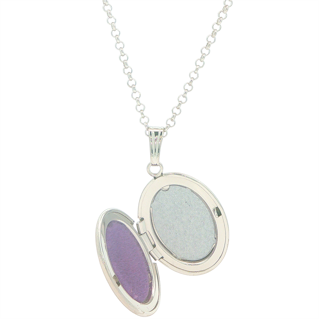 Stering Silver Oval Locket with Garnet Accent Necklace 18"