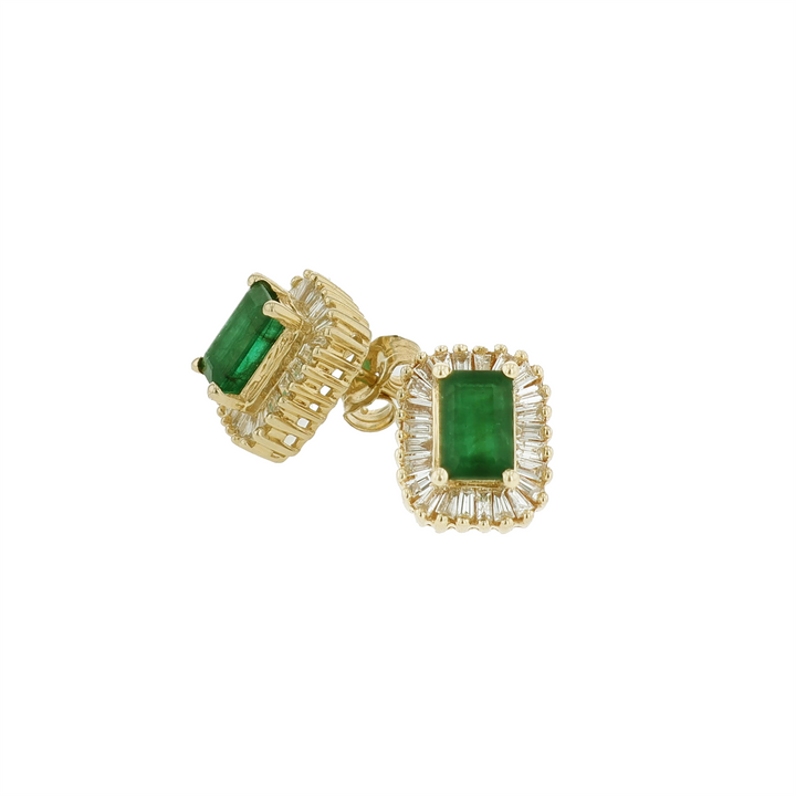 14KT Yellow Gold Emerald Cut Emerald & 0.60cttw Diamond Estate Stud Earrings