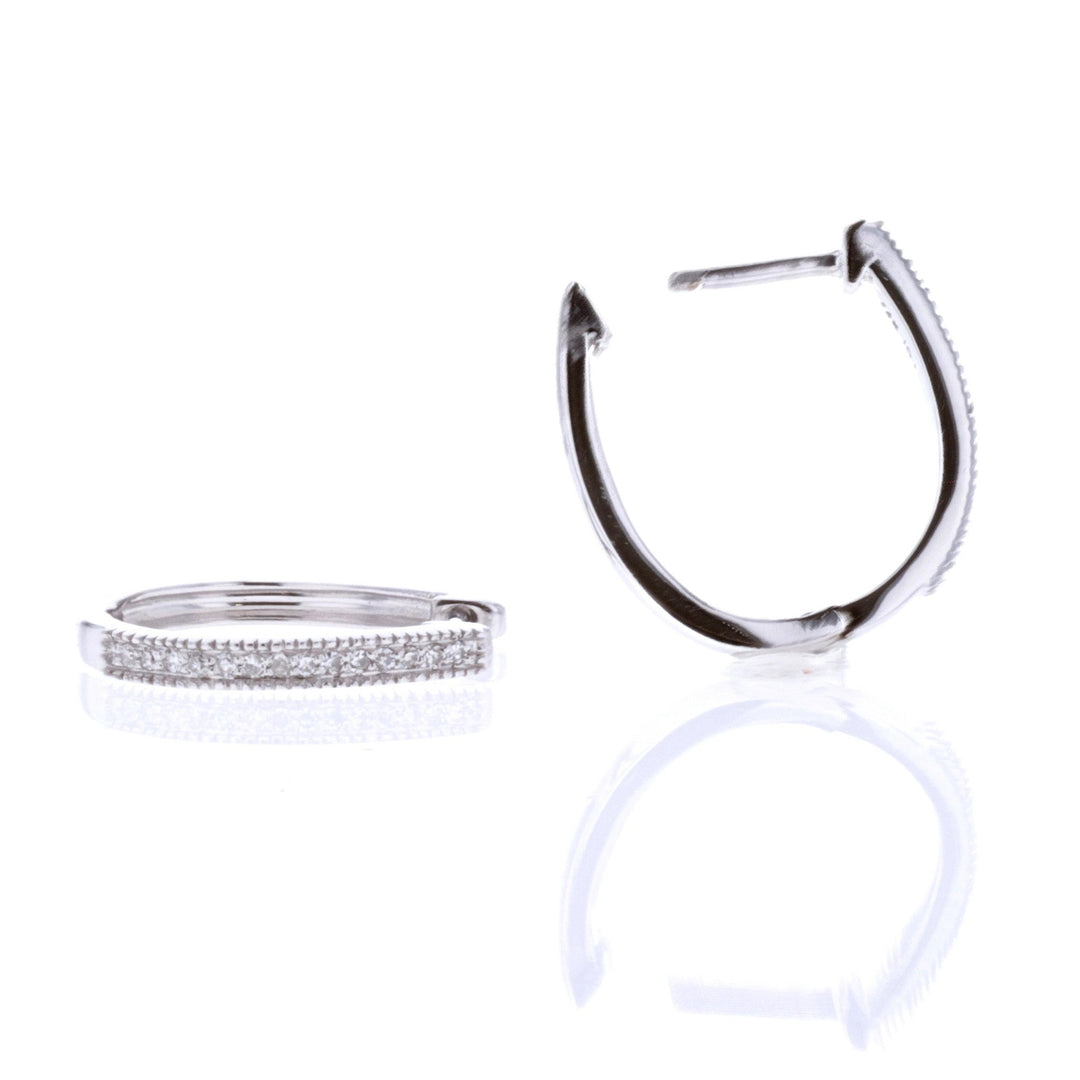 14KT White Gold Oval Hoop 0.10ctw Diamond Estate Earrings