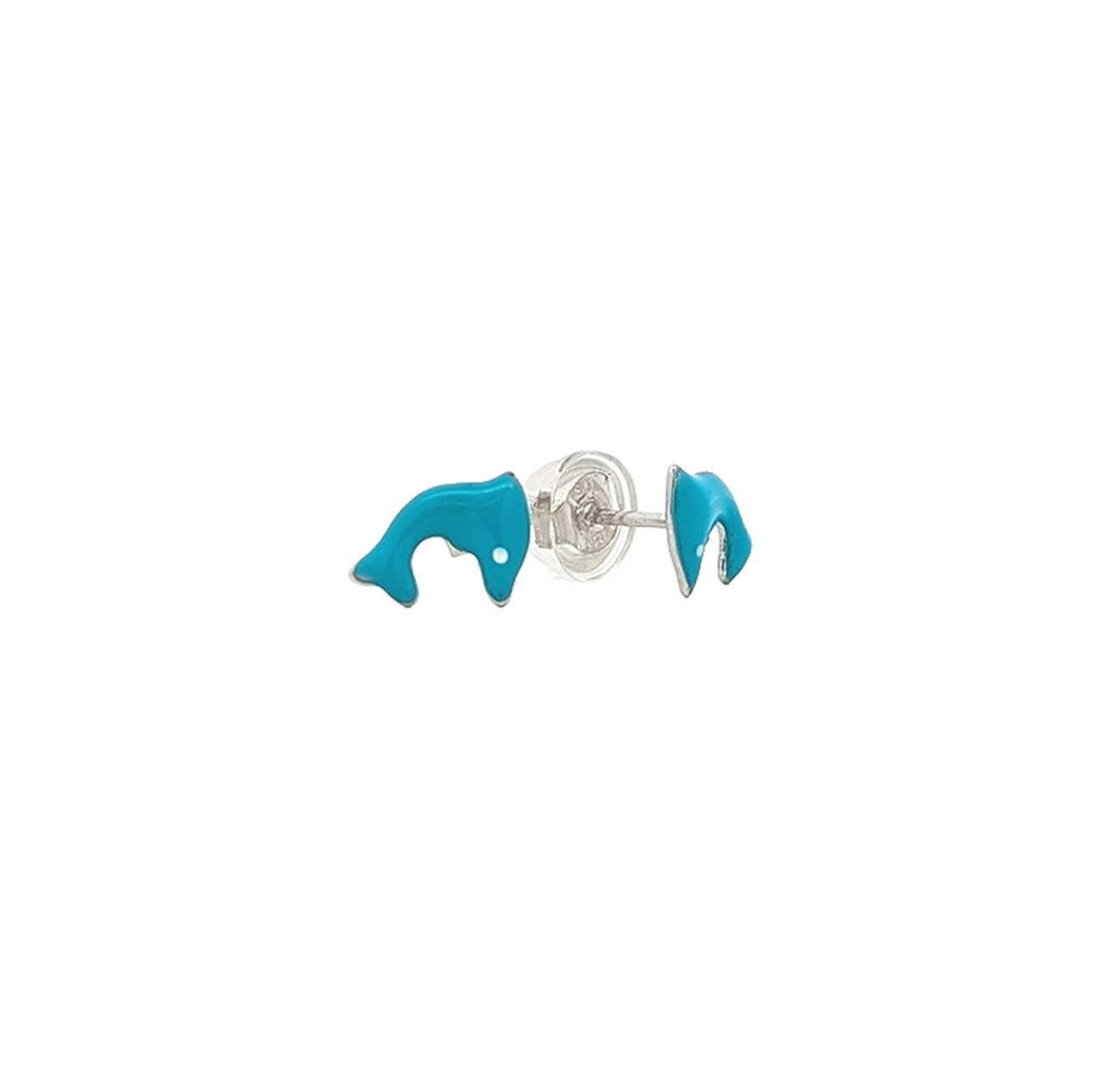 Sterling Silver Enamel Aqua Dolphin Children's Stud Earrings