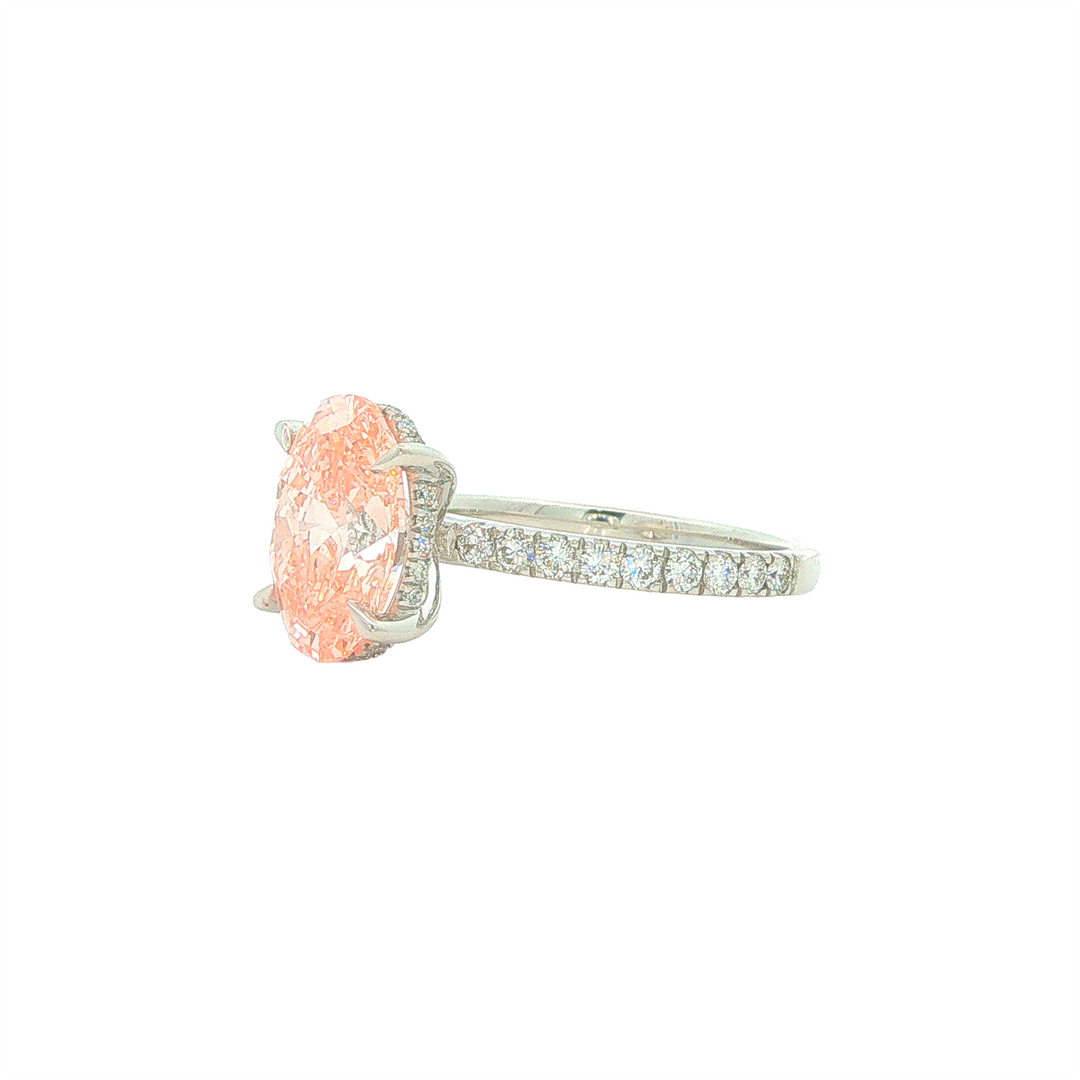 14KT White Gold 3.48cttw Lab Grown Pink Diamond Engagement Ring