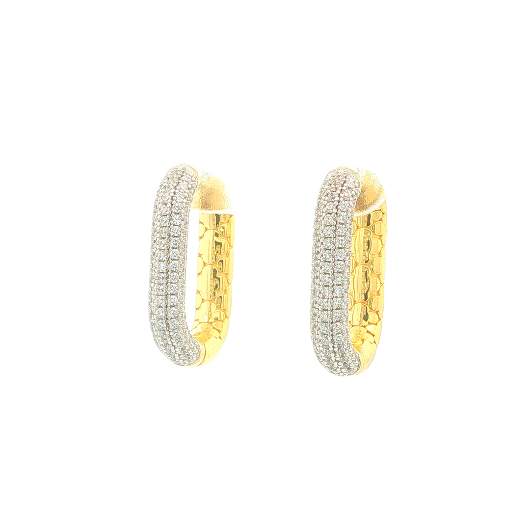 CHARLES GARNIER Sterling Silver Gold Plated Reversible Pave-Quilted Paperclip Hoop Earrings