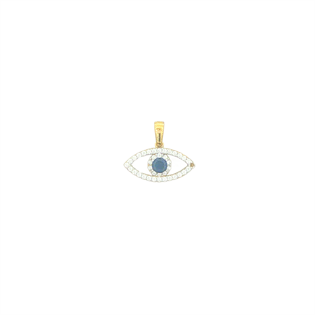 10KT Yellow Gold Evil Eye Pendant with Sapphire and Cubic Zirconia