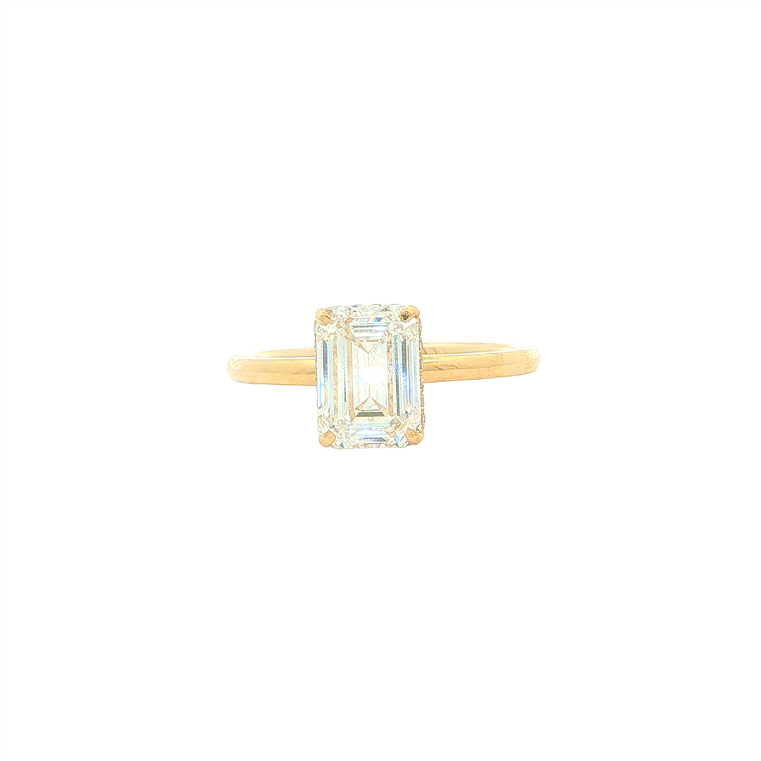 14KT Yellow Gold 2.11ctw Lab Grown Emerald Cut Diamond Engagment Ring with Hidden Halo