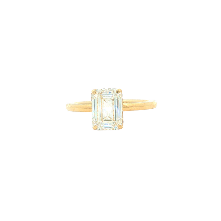 14KT Yellow Gold 2.11ctw Lab Grown Emerald Cut Diamond Engagment Ring with Hidden Halo