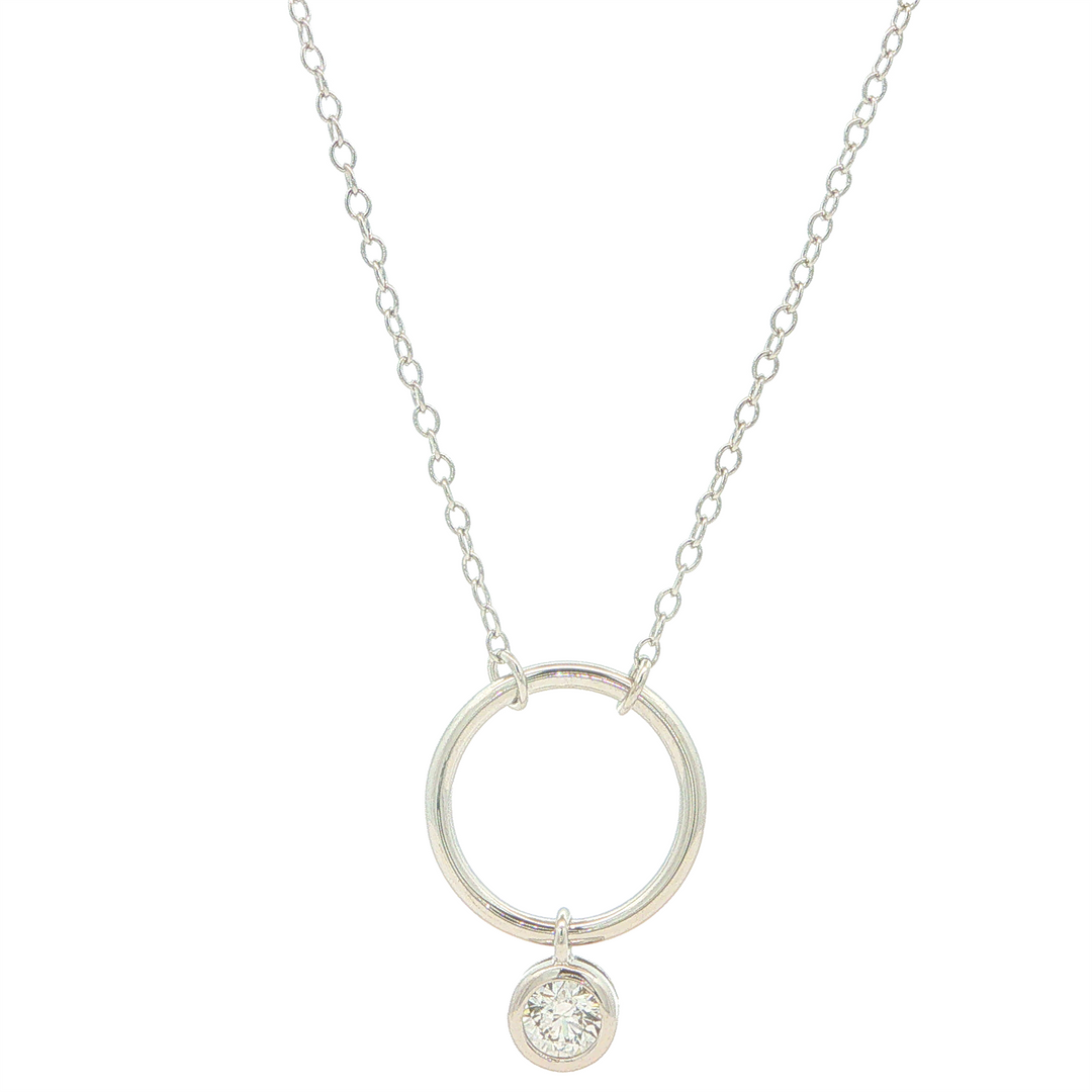 M. by MONTE LUNA Sterling Silver Rhodium Plated Open Circle 0.21ctw Lab Grown Diamond Accent Necklace 16+2"