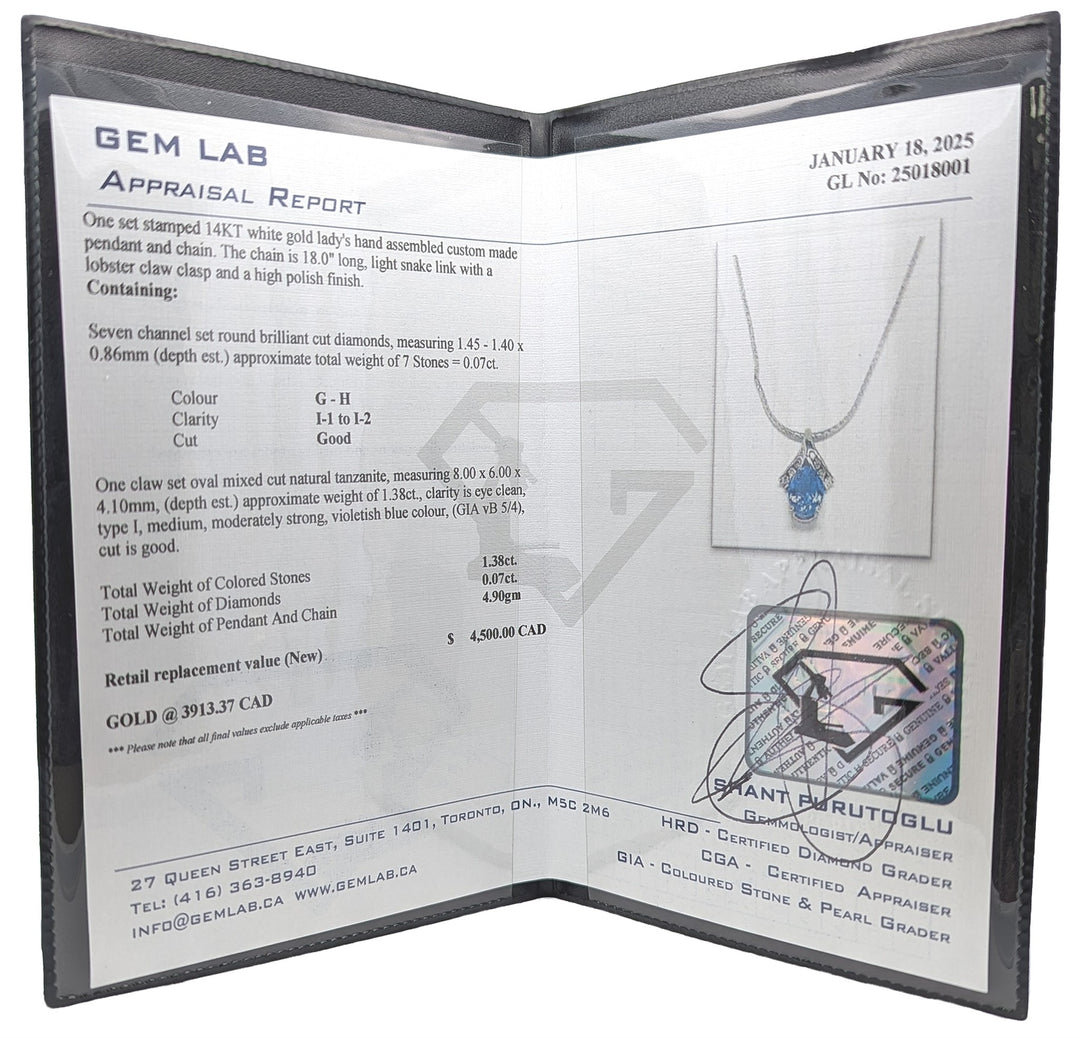 14KT White Gold Natural Tanzanite and 0.07ctw Diamond 18" Estate Neckace