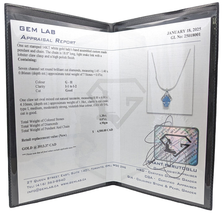 14KT White Gold Natural Tanzanite and 0.07ctw Diamond 18" Estate Neckace