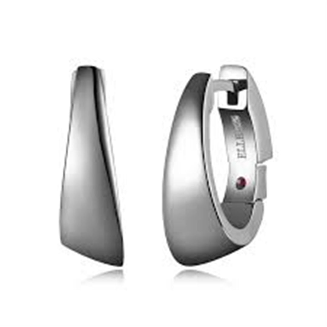 ELLE Sterling Silver Rhodium Plated "Hoops"  Slanted Mechanical Hoop Earrings