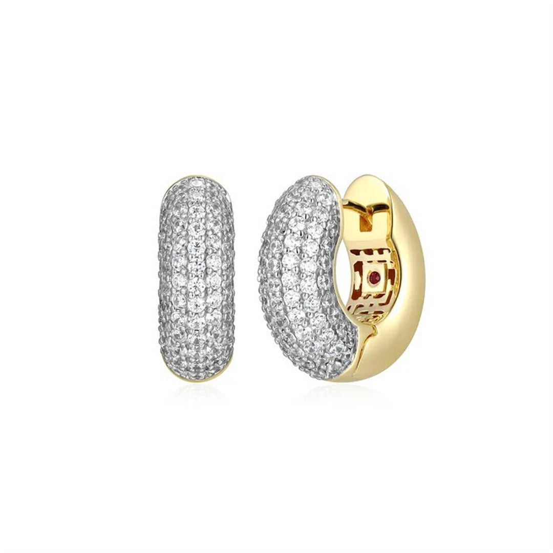 ELLE Sterling Silver Gold Plated "Reversa" Reversible Hoop Earrings with Cubic Zirconias