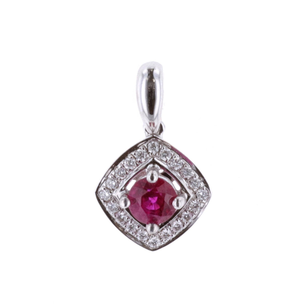 18KT White Gold Ruby and 0.10ctw Diamond Necklace