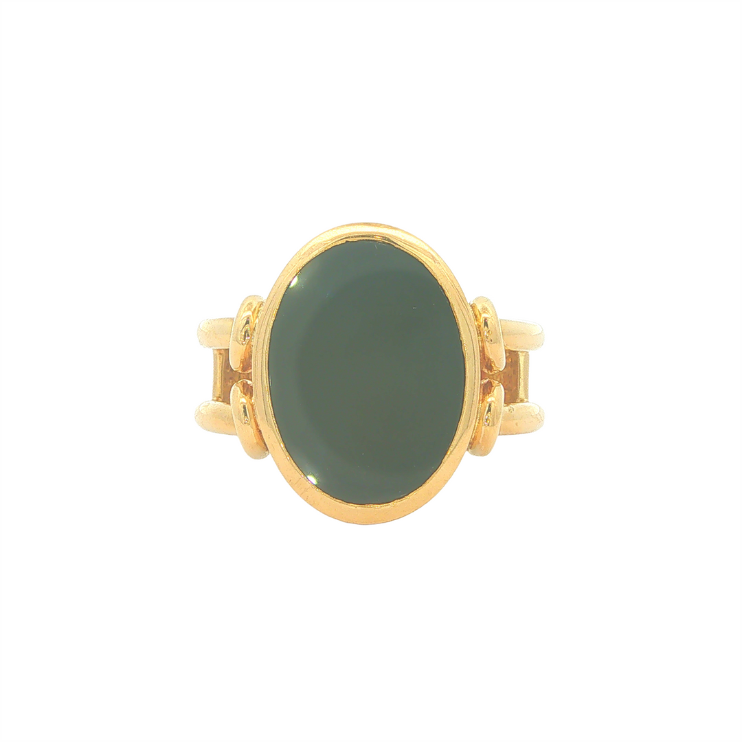 18KT Yellow Gold Oval Cut Black Onyx Ring