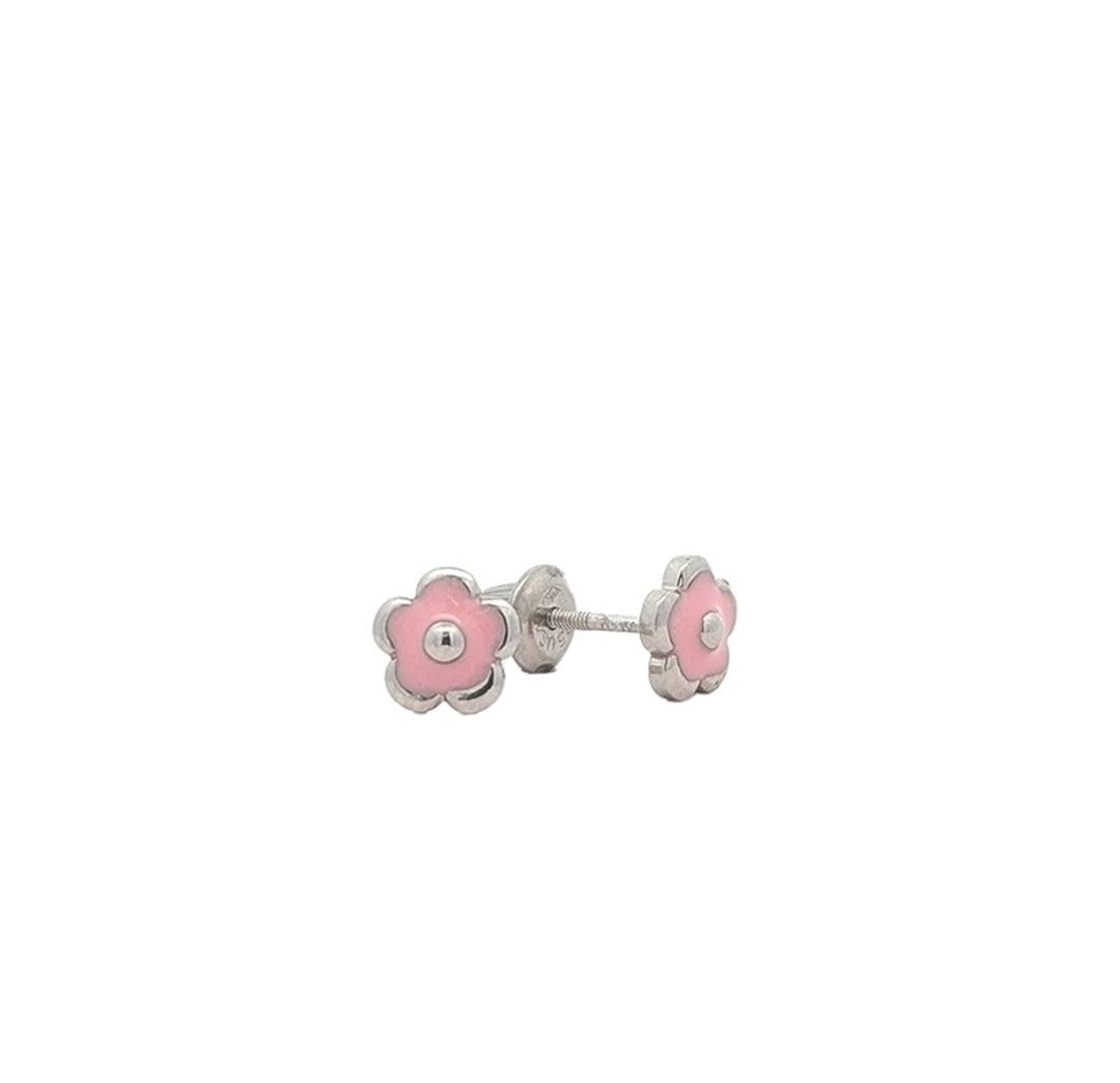 Sterling Silver Pink Enamel Flower Stud Earrings