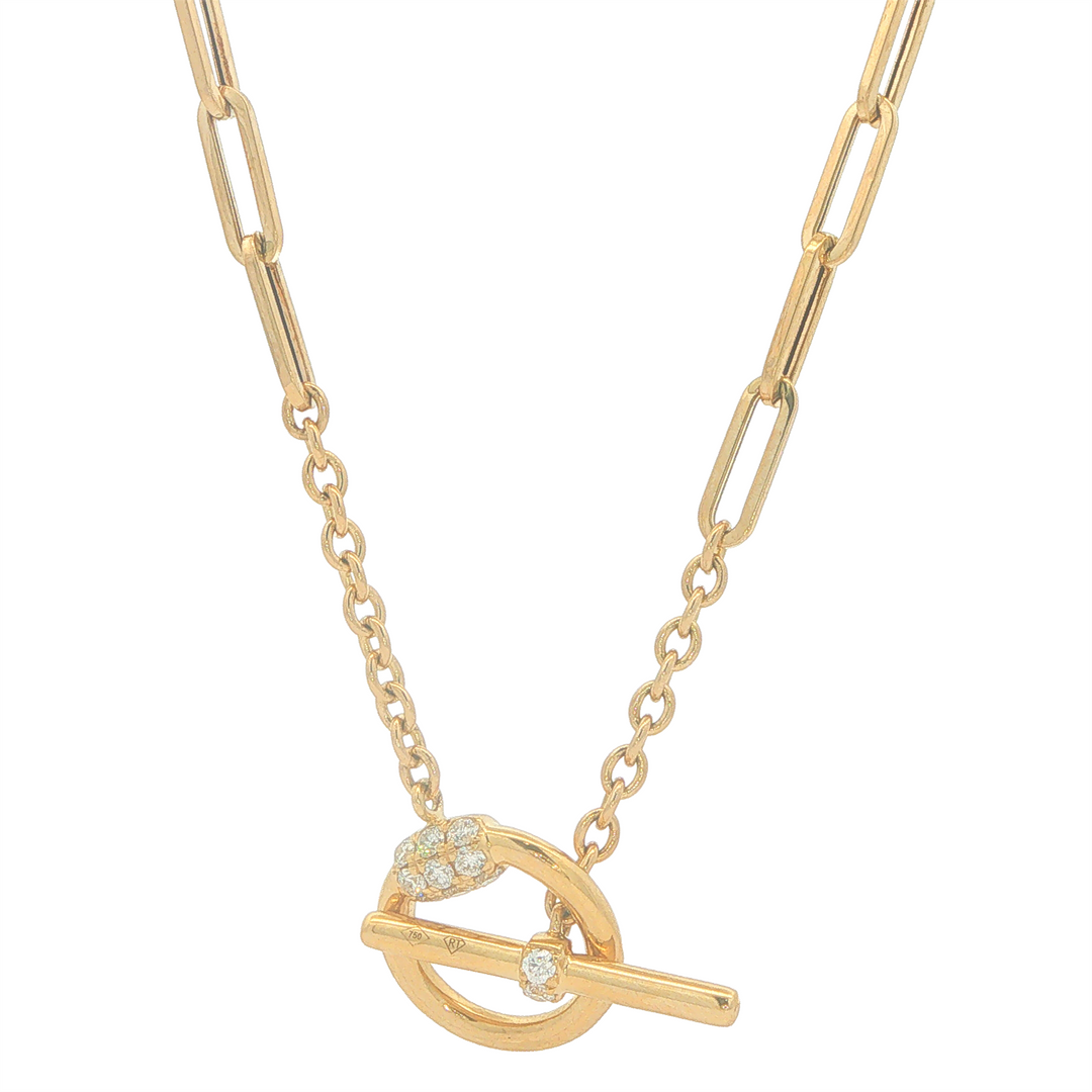 18KT Yellow Gold Paperclip 0.21cttw Diamond Toggle Necklace 18.5"