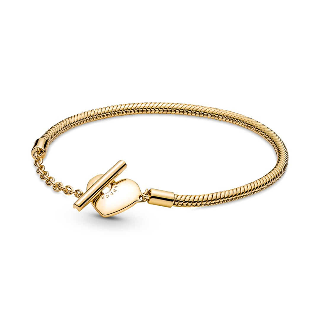 Snake chain 14 gold-plated T-bar heart bracel