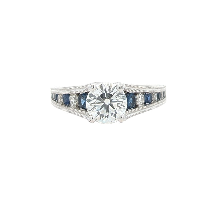 14KT White Gold Natural Blue Sapphire and 1.27ctw Diamond Engagement Ring