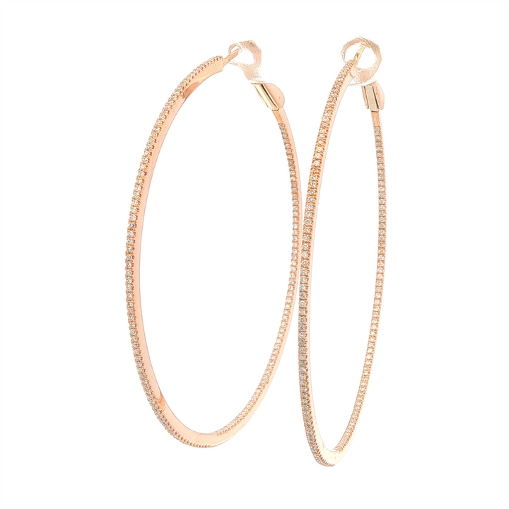 18K Rose Gold 0.75tcw Diamond Hoop Estate Earrings