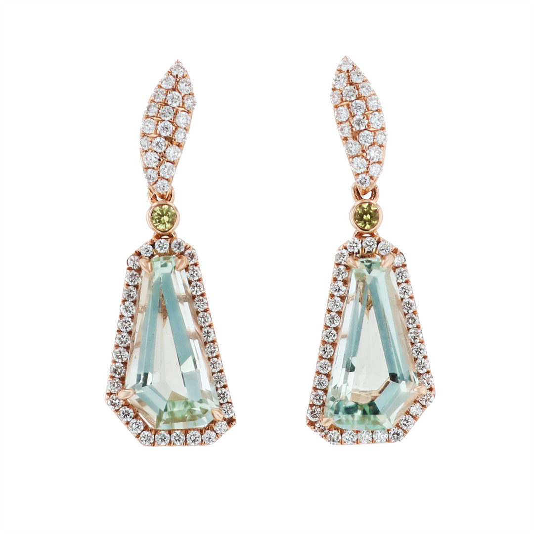 BELLARRI 14KT Rose Gold Prasiolite, Yellow Sapphire and 0.32ctw Diamond Earrings