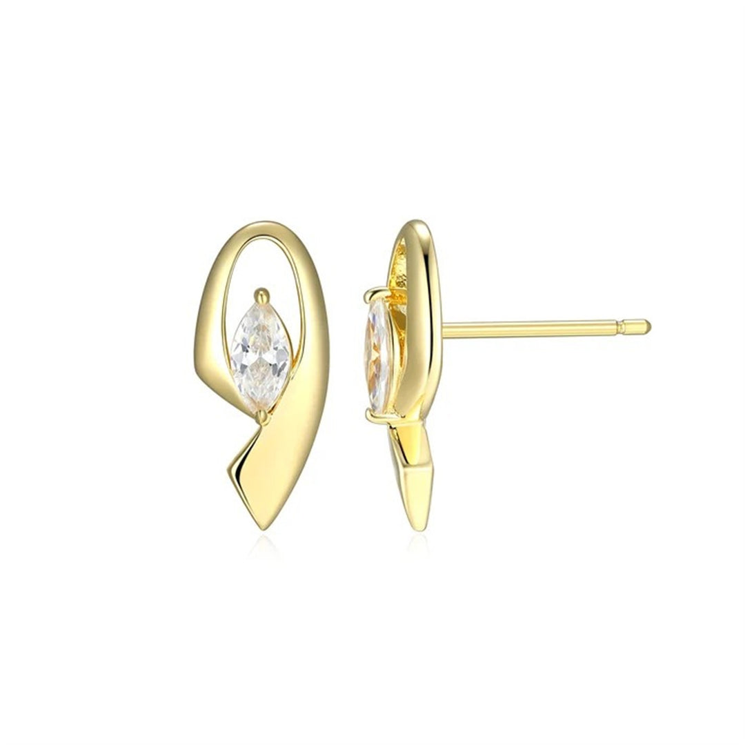 ELLE Sterling Silver Gold Plated CZ "Wink" Marquise Ribbon Stud Earrings