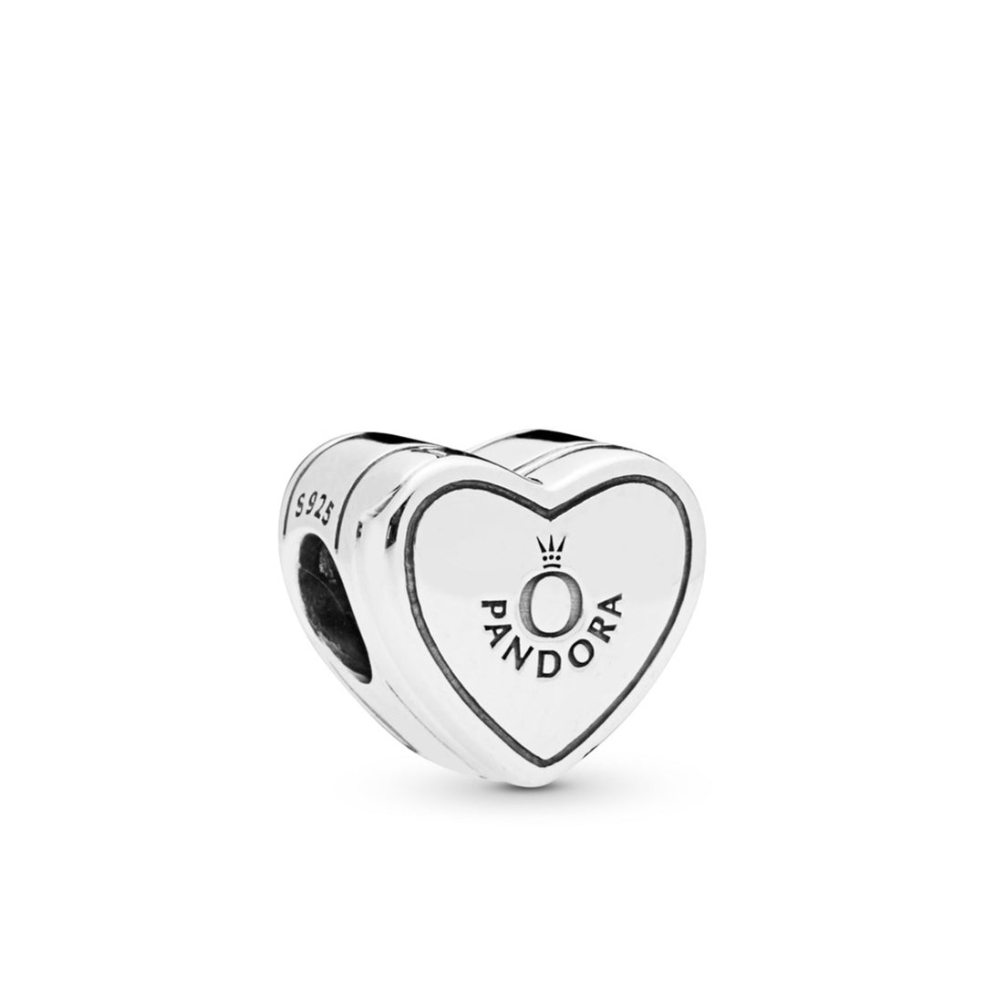Heart gift box silver charm with clear CZ