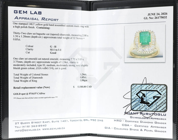 14KT Yellow Gold Emerald Cut Emerald & 0.85cttw Diamond Estate Ring