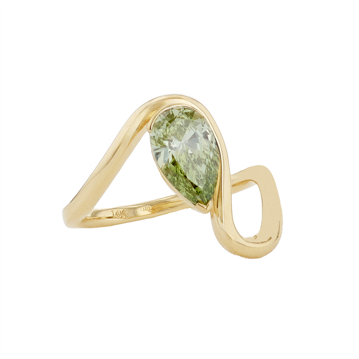 HARMONY CUSTOM 14KT Yellow Gold 1.25ct Lab Grown Fancy Green Pear Cut Solitaire Diamond Ring