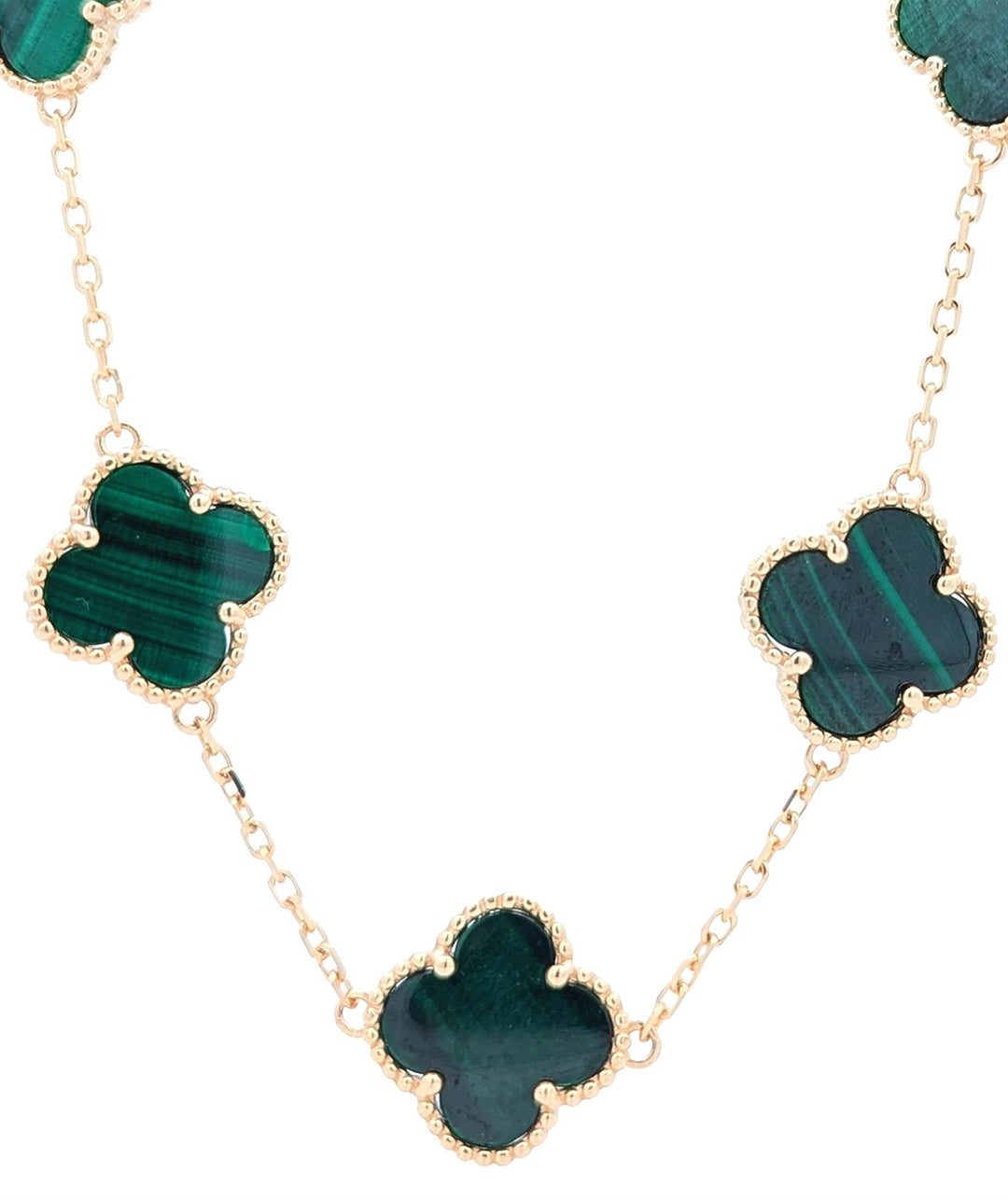 Sterling Silver Gold Plated 18" Genuine Malachite Clover Necklace