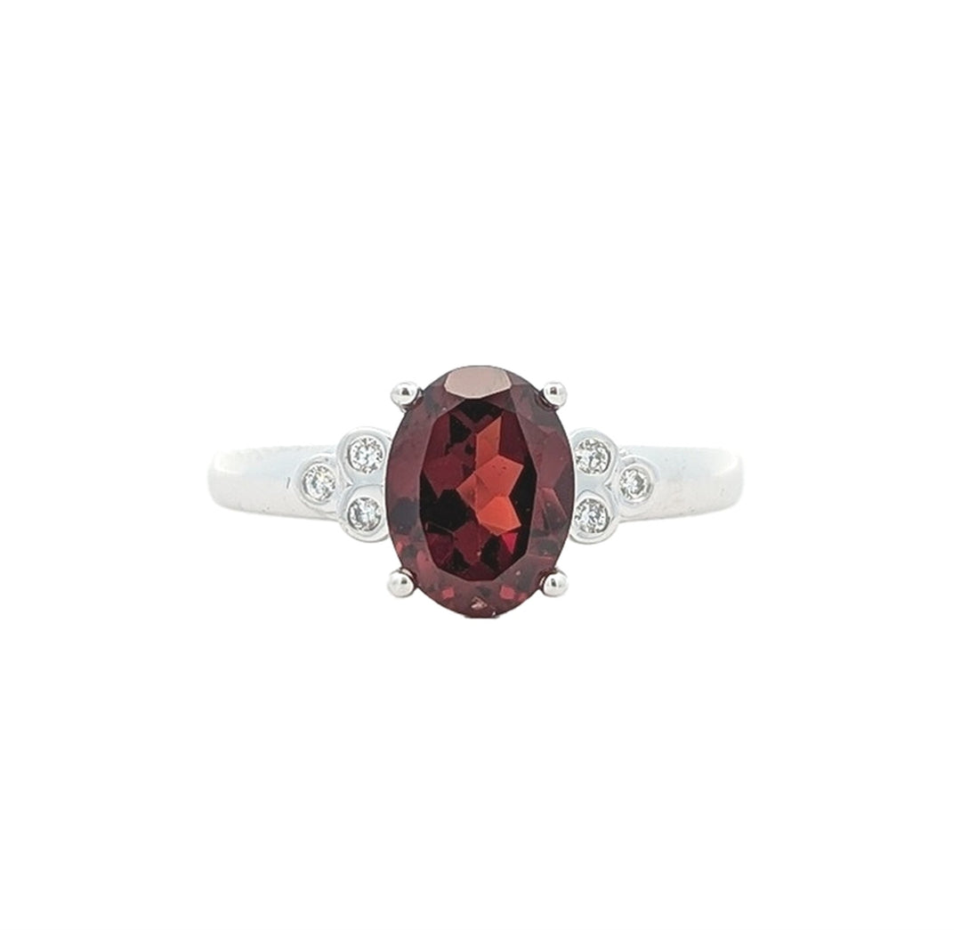 10K White Gold Garnet Diamond Ring