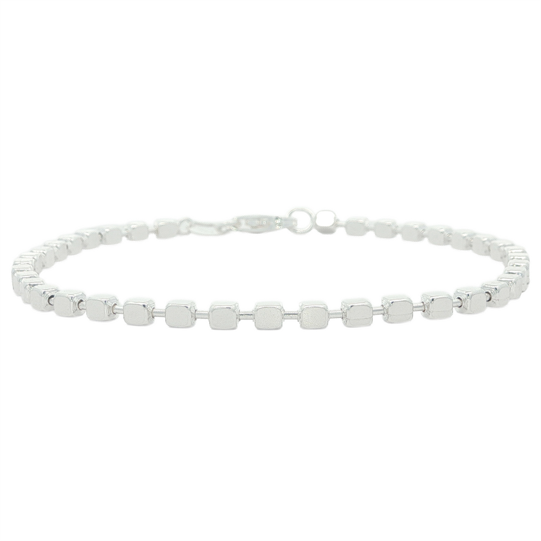 Stirling Silver 7.5" Cube Bead Bracelet