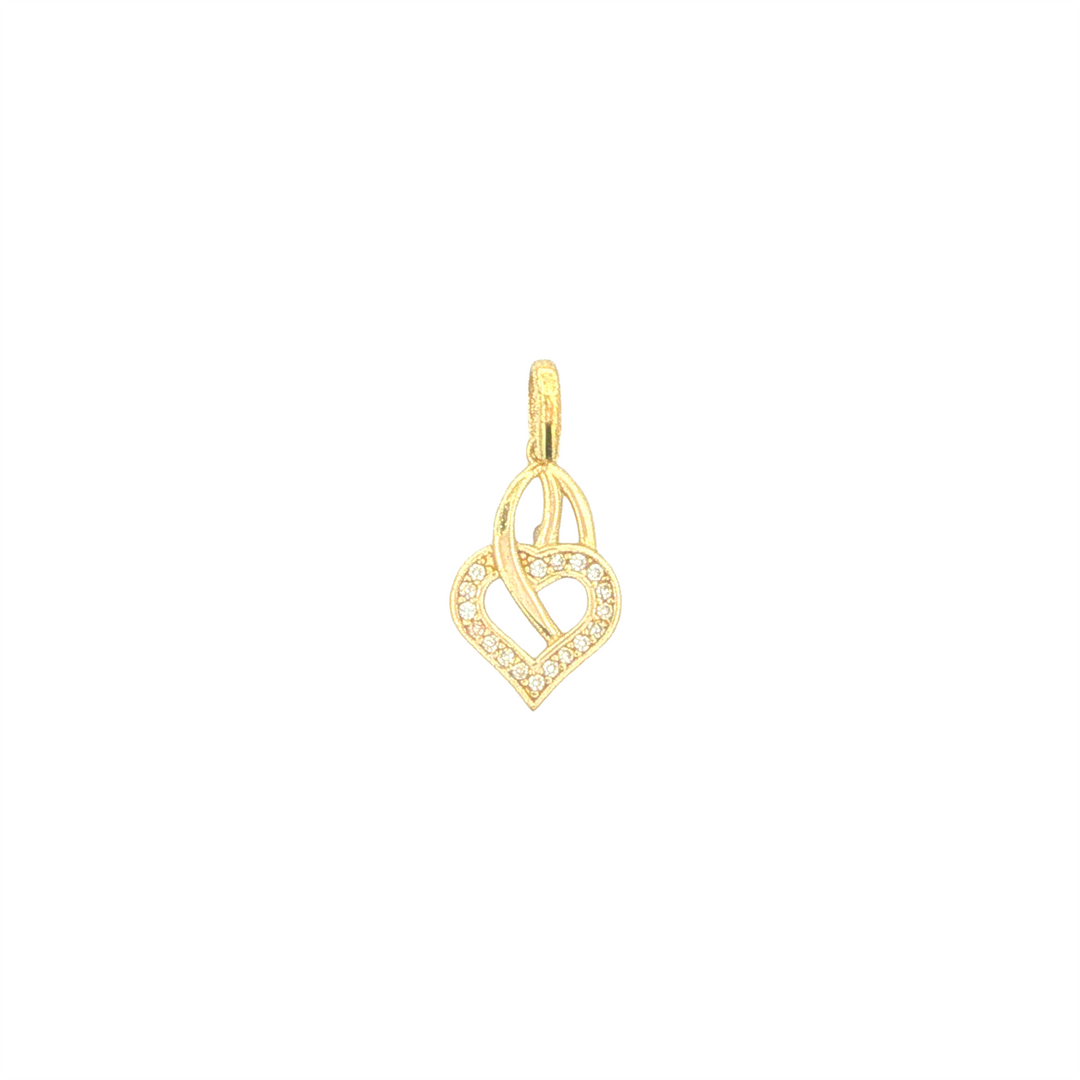 10KT Yellow Gold Dropped Heart Pendant with Cubic Zirconia