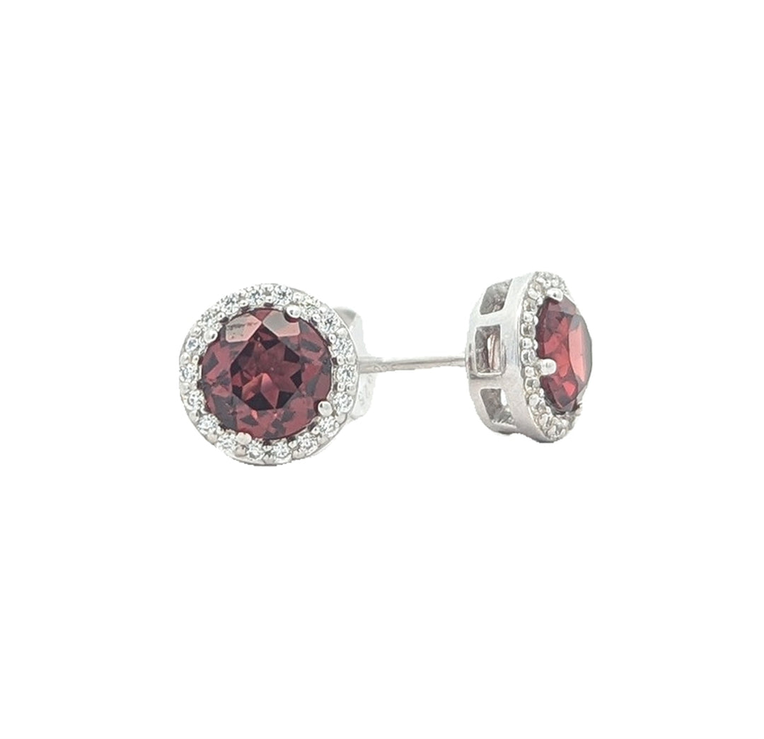 Sterling Silver Garnet CZ Stud Earrings