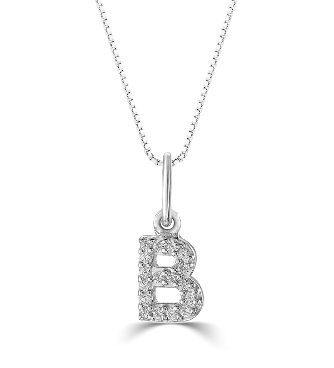 10KT White Gold 0.06ctw Diamond "B" Initial Necklace