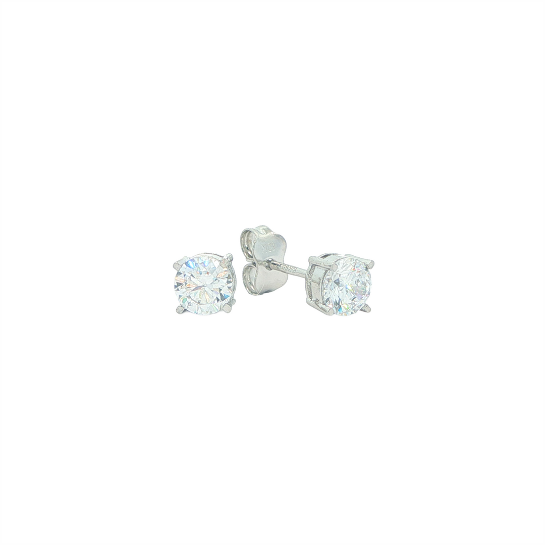 10K White Gold CZ Solitaire Stud Earrings