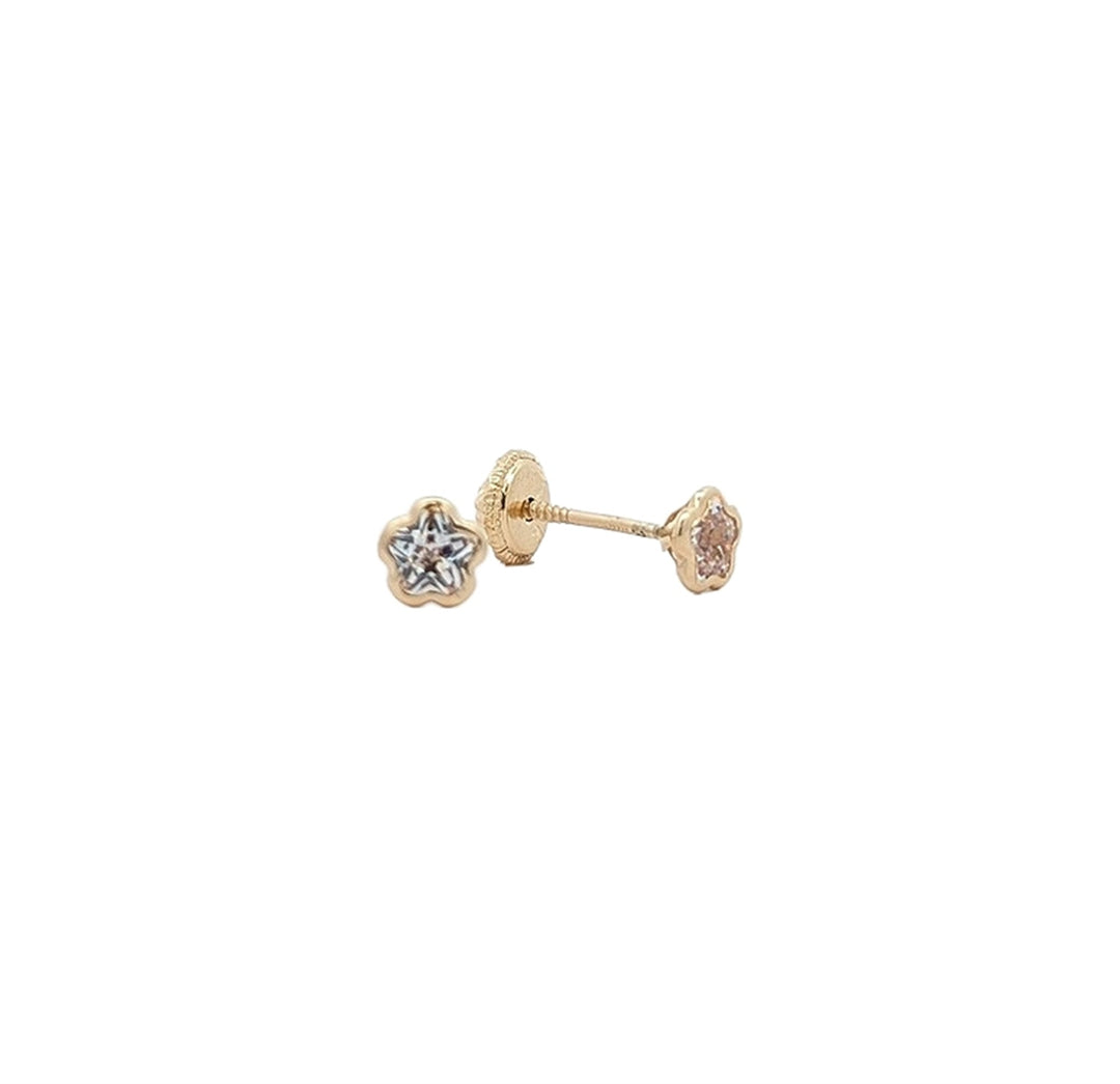 10K Yellow Gold CZ Flower Stud Earrings