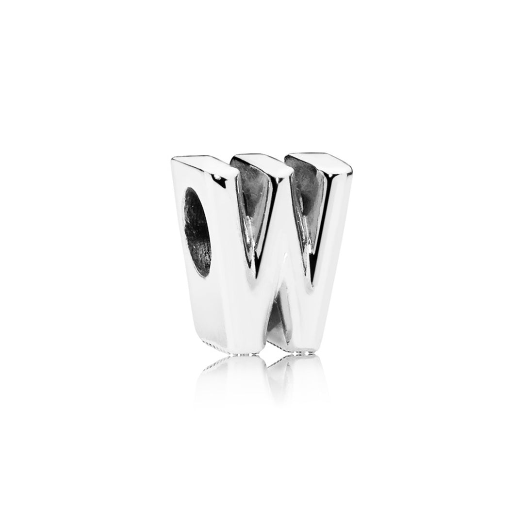 Letter W charm in sterling silver with heart pattern
