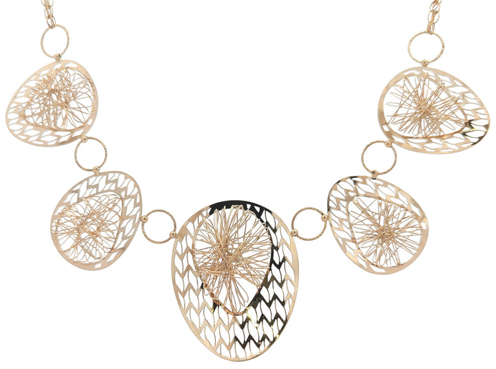 18KT Yellow Gold 18" Graduated Wire Design Estate Necklace