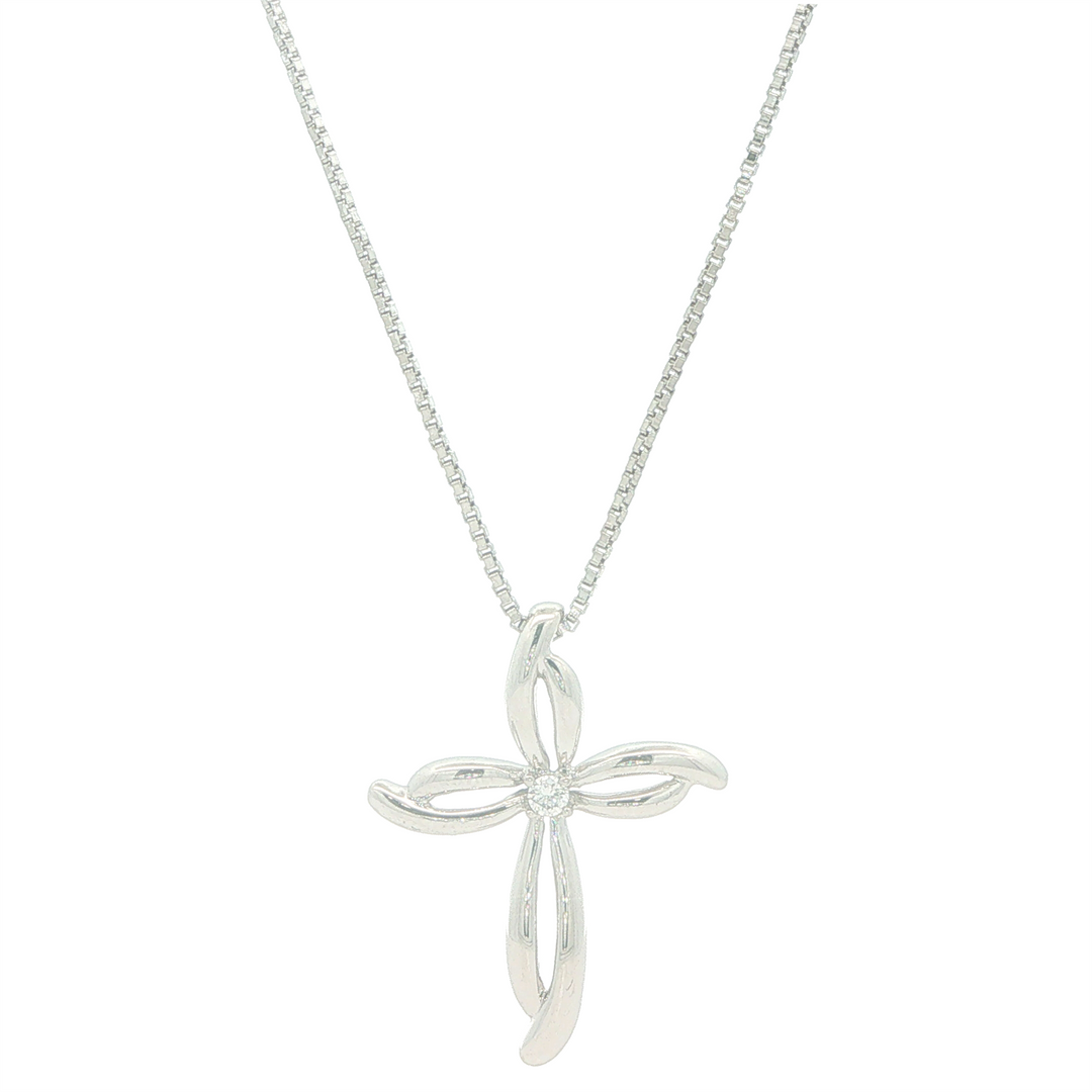 Sterling Silver 0.03cttw Diamond Cross Pendant Necklace 18"