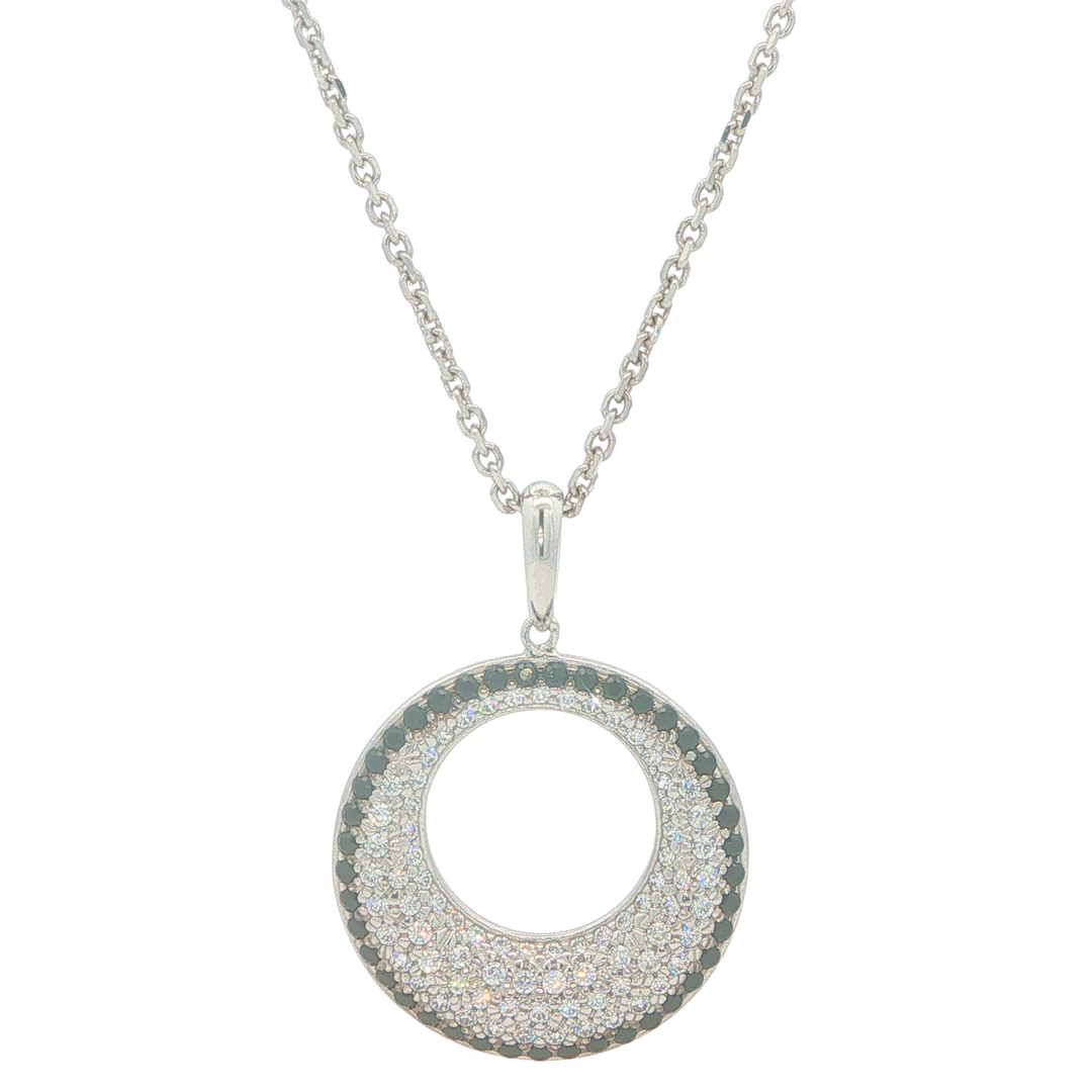 14-18KT White Gold Black Onyx and Cubic Zirconium Estate Cluster Pendant and Chain 20"