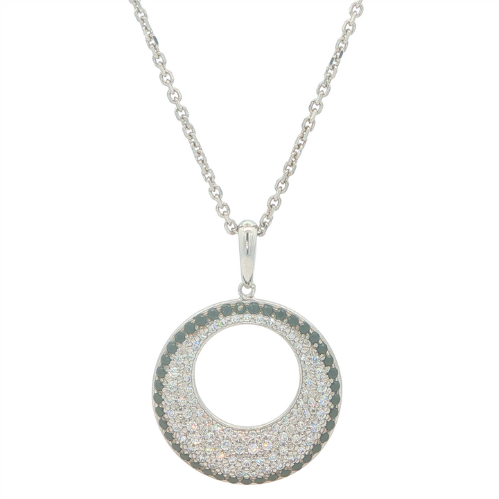 14-18KT White Gold Black Onyx and Cubic Zirconium Estate Cluster Pendant and Chain 20"