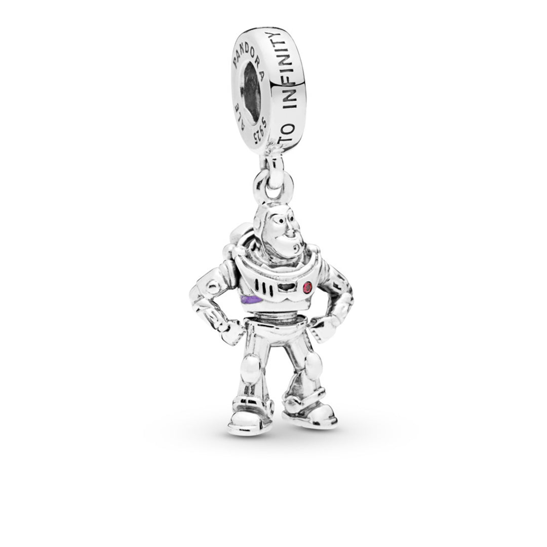 Disney Buzz Lightyear silver dangle with red CZ and purple enamel