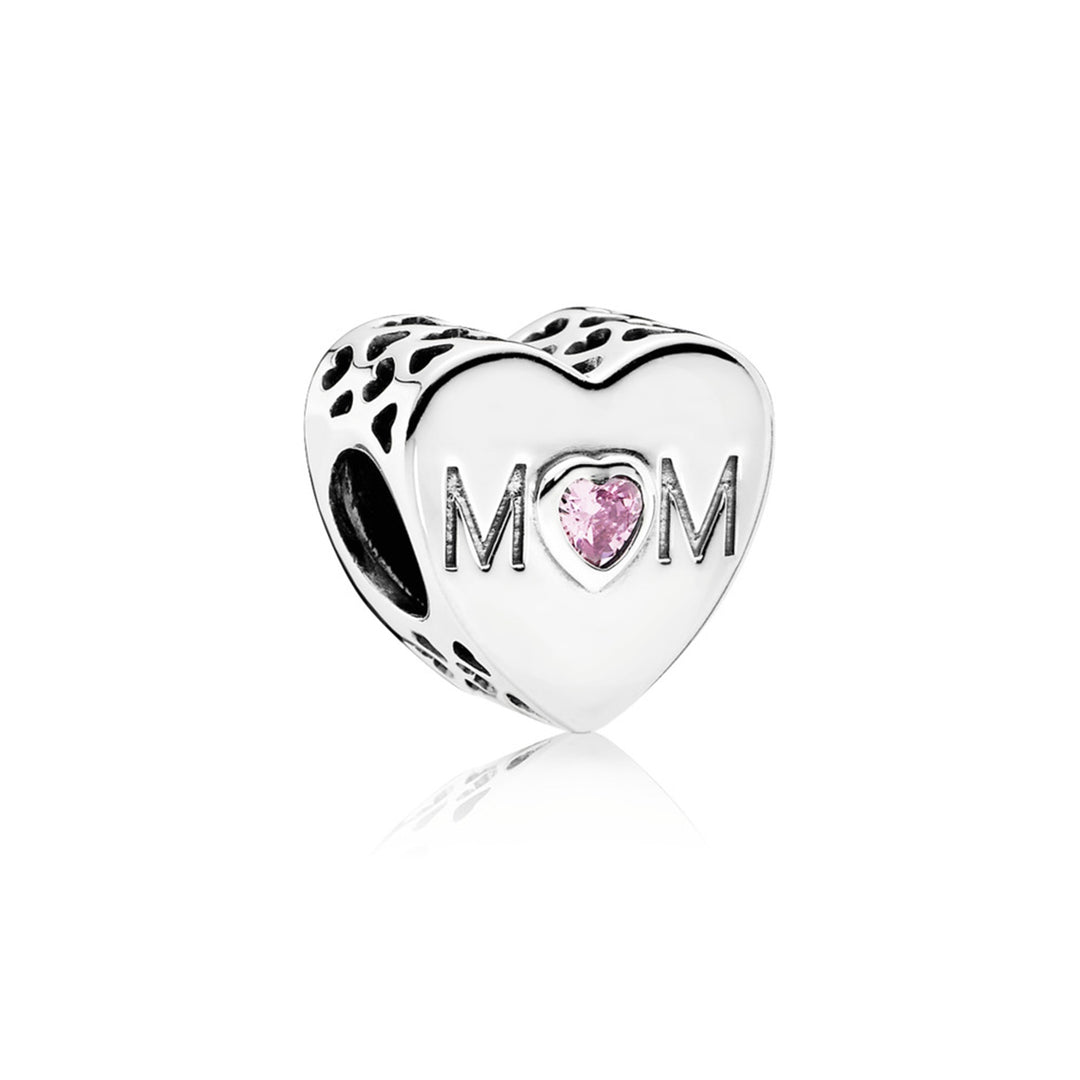 Charm Mother Heart with Pink CZ