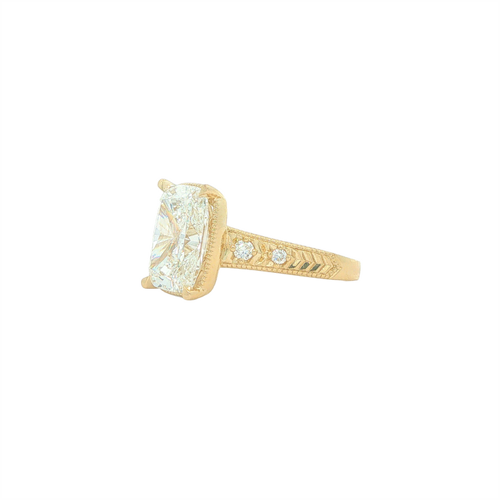 14KT Yellow Gold 4.21cttw Lab Grown Cushion Cut Diamond Engagement Ring