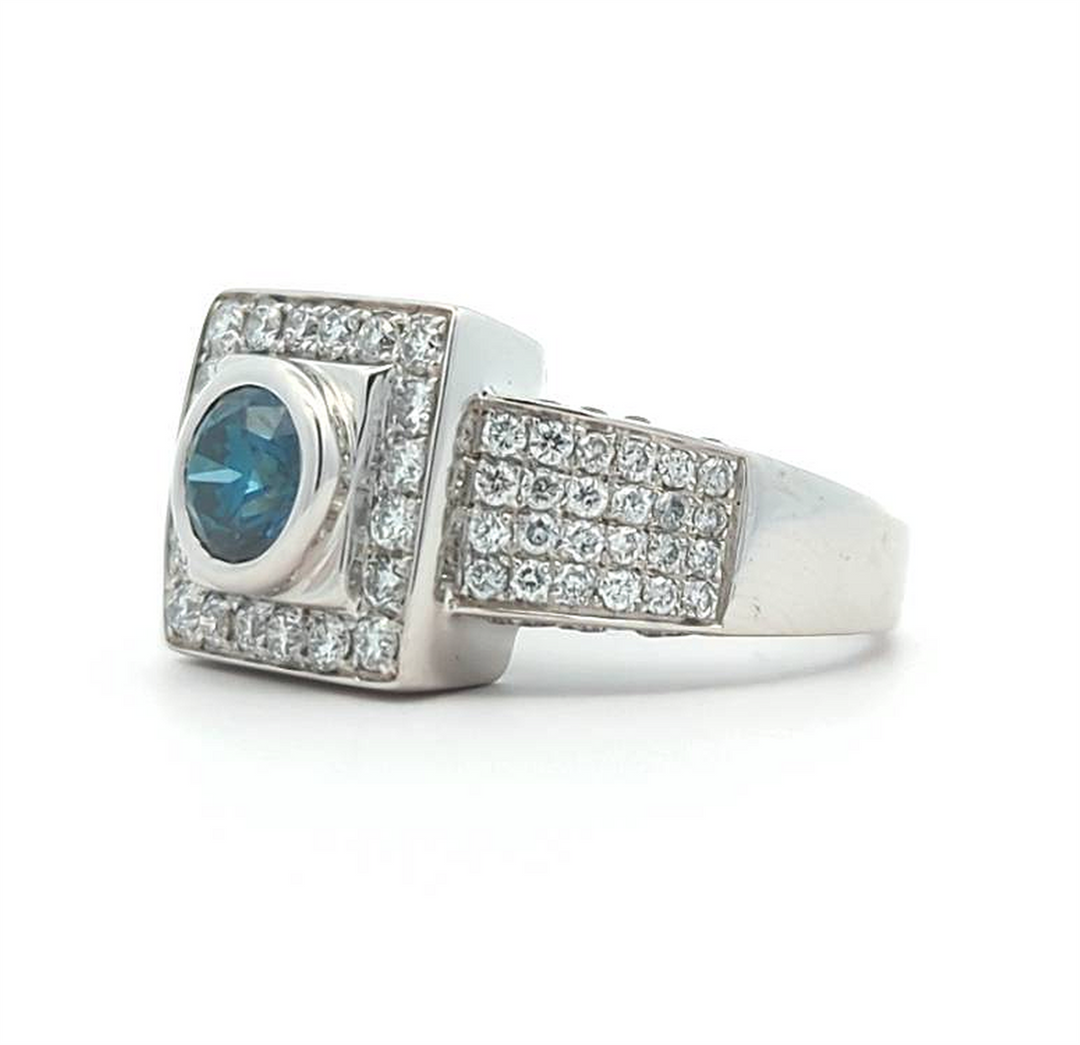 14KT White Gold 1.90ctw Blue and White Diamond Estate Ring