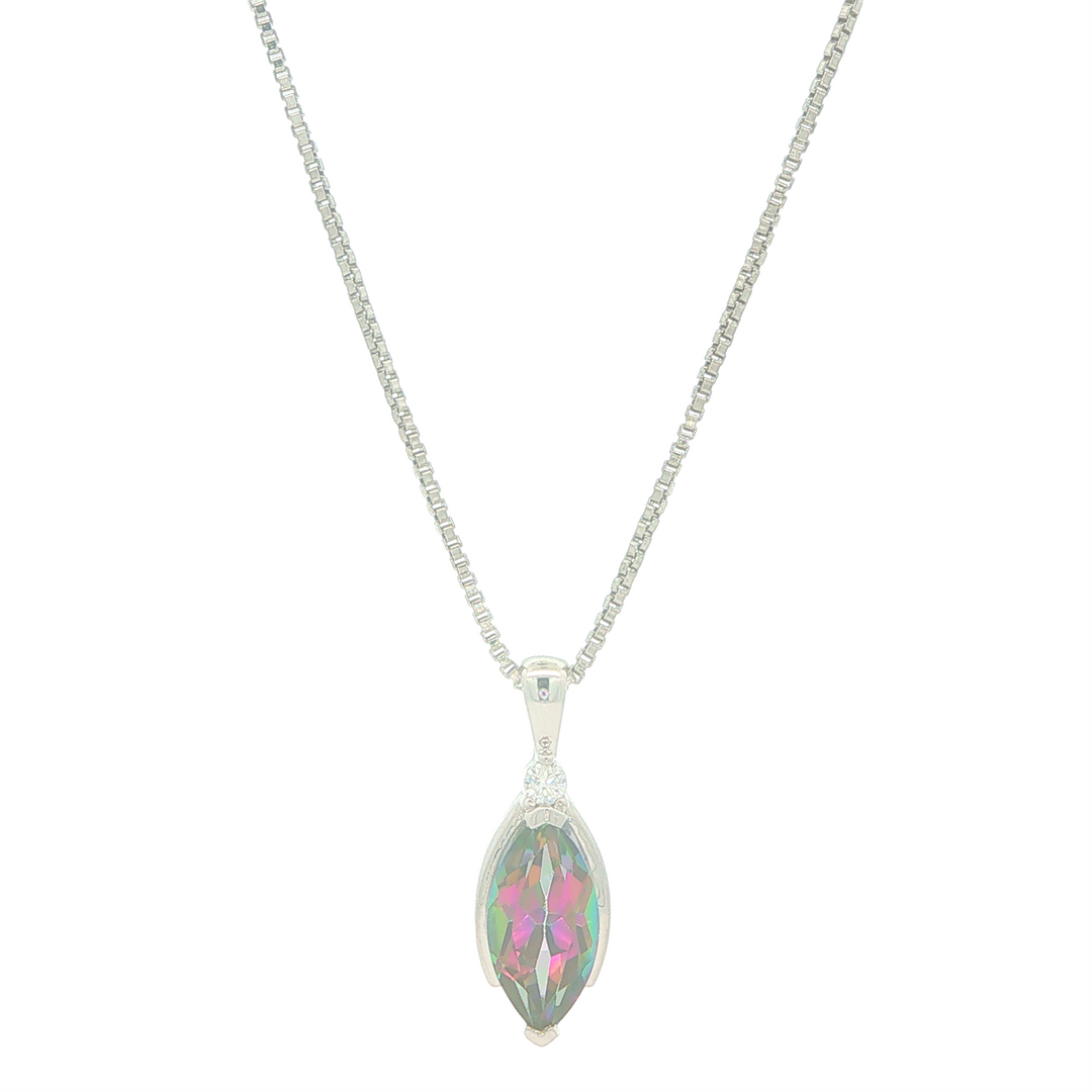 Sterling Silver 0.03cttw Diamond and Marquise Cut Mystic Topaz Pendant Necklace 18"