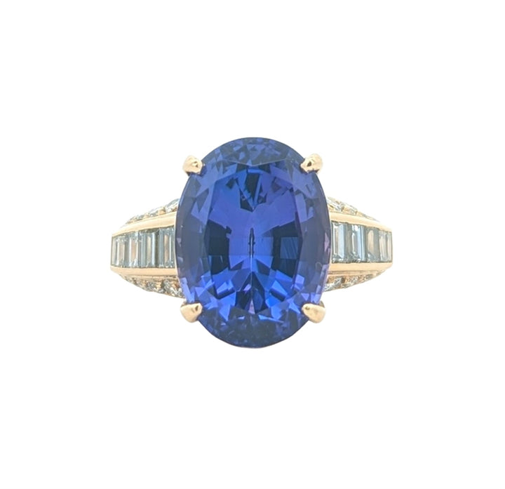 18KT Yellow Gold Natural Tanzanite and 1.13ctw Diamond Estate Ring