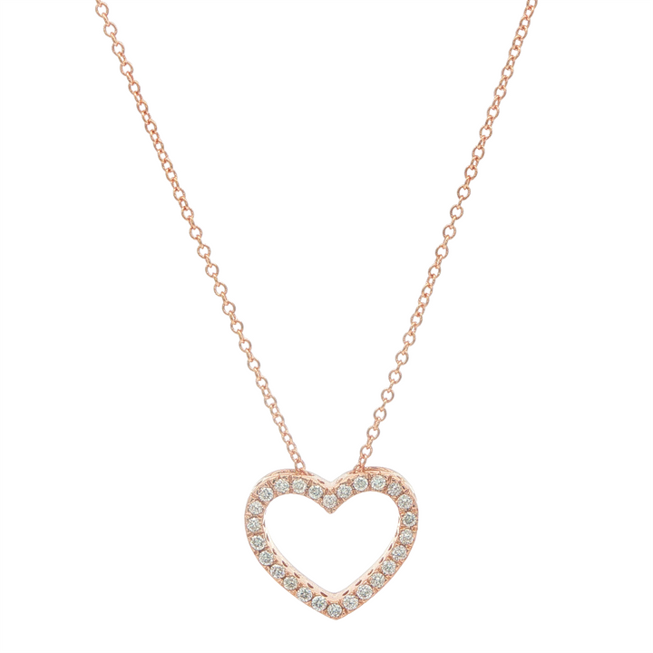 14K Rose Gold and 0.26ctw Diamond Heart Pendant with 18" Long Rolo Chain