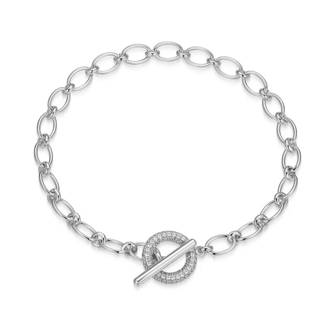 ELLE Sterling Silver Rhodium Plated "Reversa" Toggle Bracelet with Cubic Zirconia 6.75"