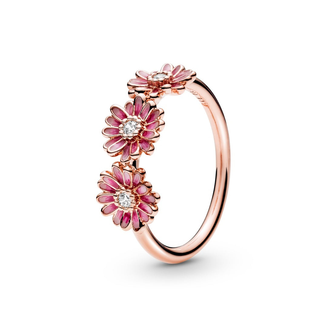 Daisy Rose ring with clear CZ and shaded pink enamel