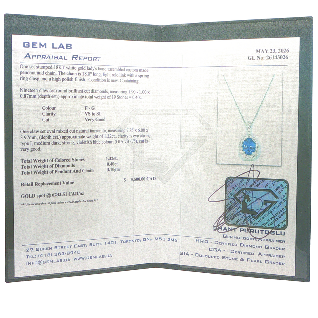 18K White Gold Tanzanite 0.40ctw Diamond 16+2" Necklace